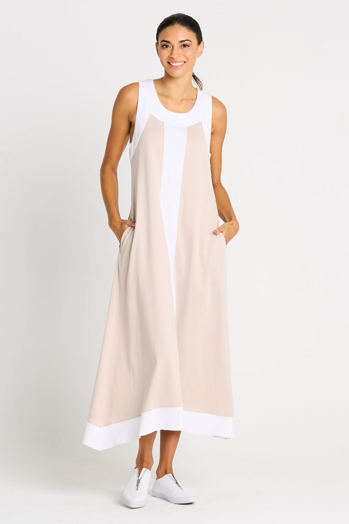 Pima Cotton 2 Tone Spa Dress - Putty/White