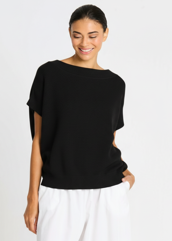 Square Thermal Knit Tee - Black