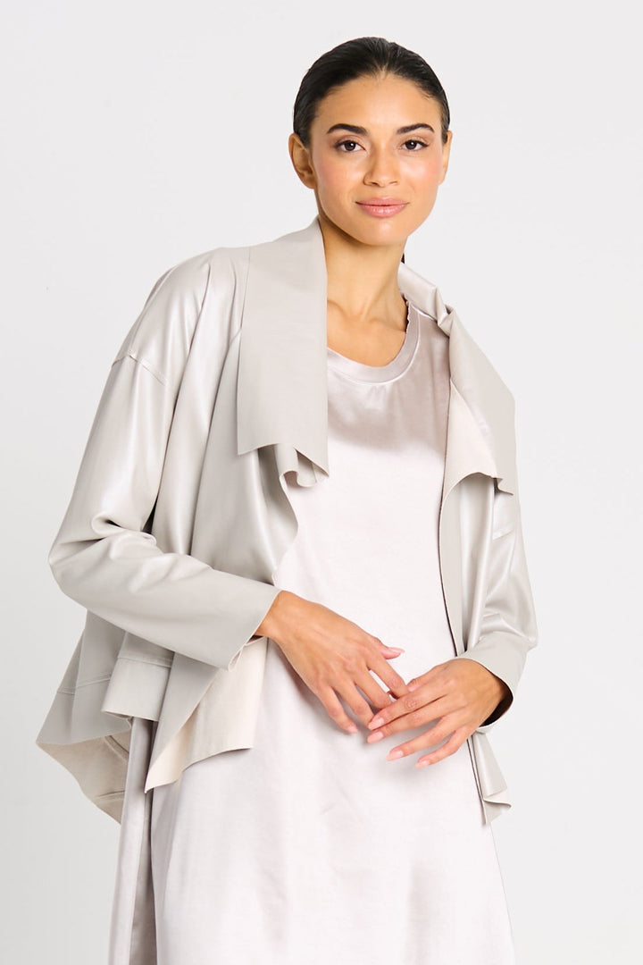 Vegan Leather Cropped Asymmetrical Jacket - Putty