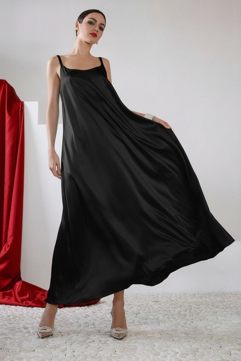 black silk slip dress long Long slip dress with side slit
