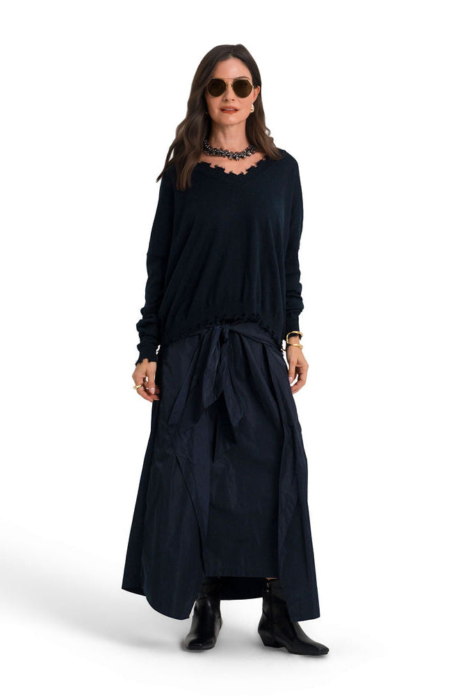 Pima Cotton Shabby V Sweater - Midnight