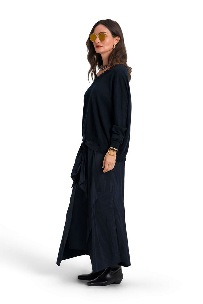 Pima Cotton Shabby V Sweater - Midnight
