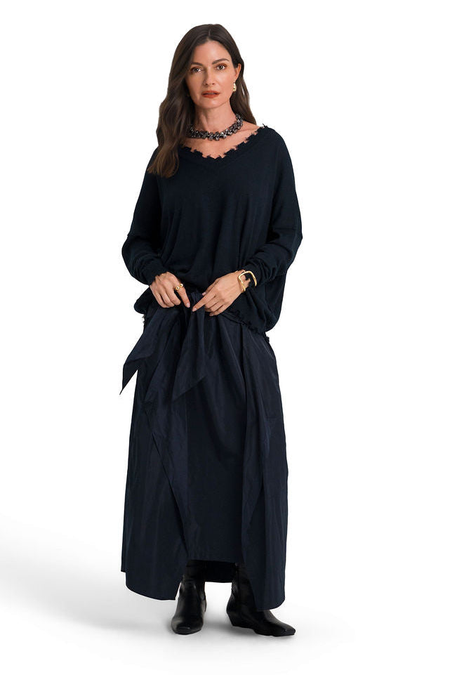 Pima Cotton Shabby V Sweater - Midnight