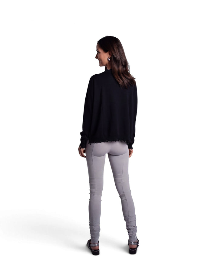 Pima Cotton Shabby V Sweater - Black