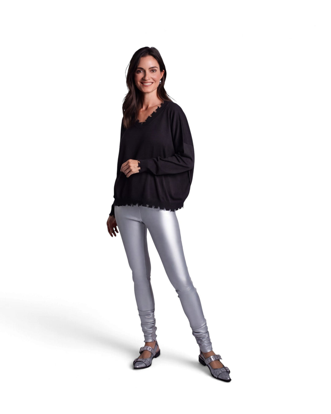 Pima Cotton Shabby V Sweater - Black