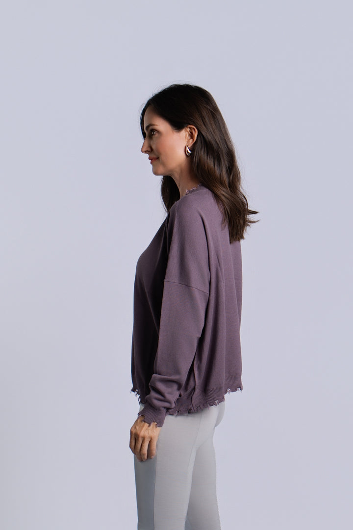 Pima Cotton Shabby V Sweater - Amethyst
