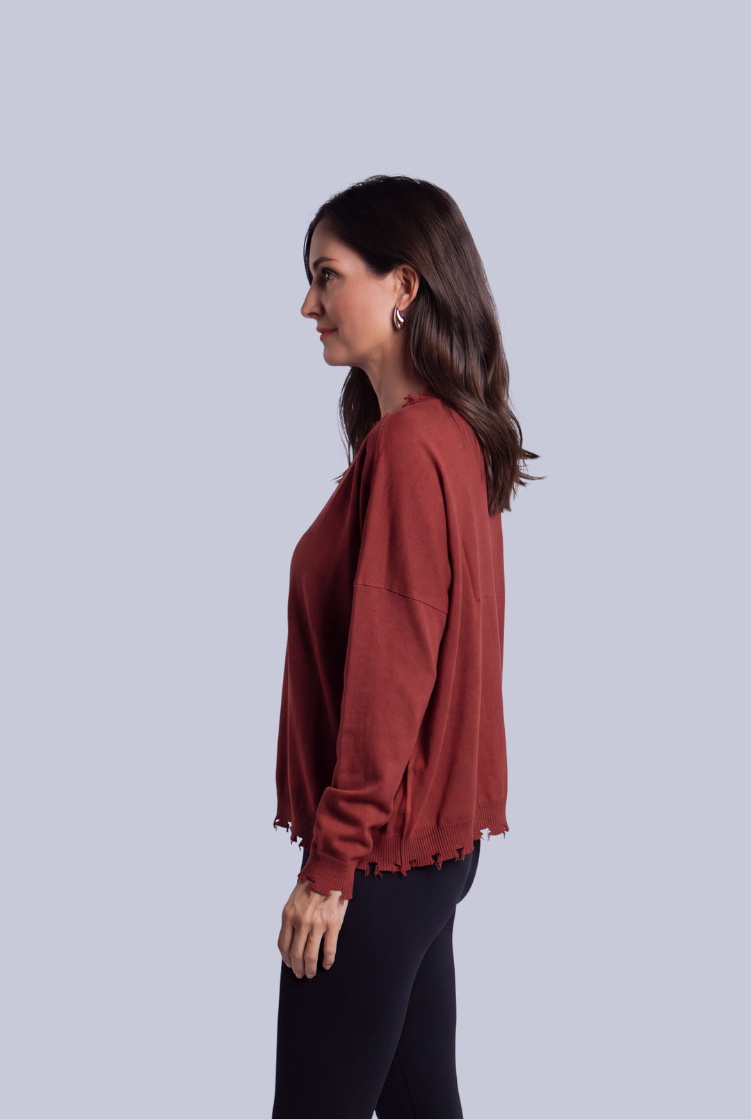 Pima Cotton Shabby V Sweater - Henna