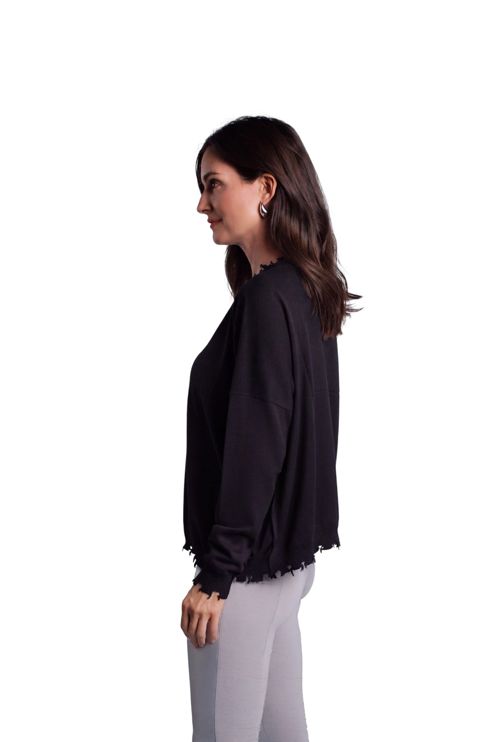 Pima Cotton Shabby V Sweater - Black
