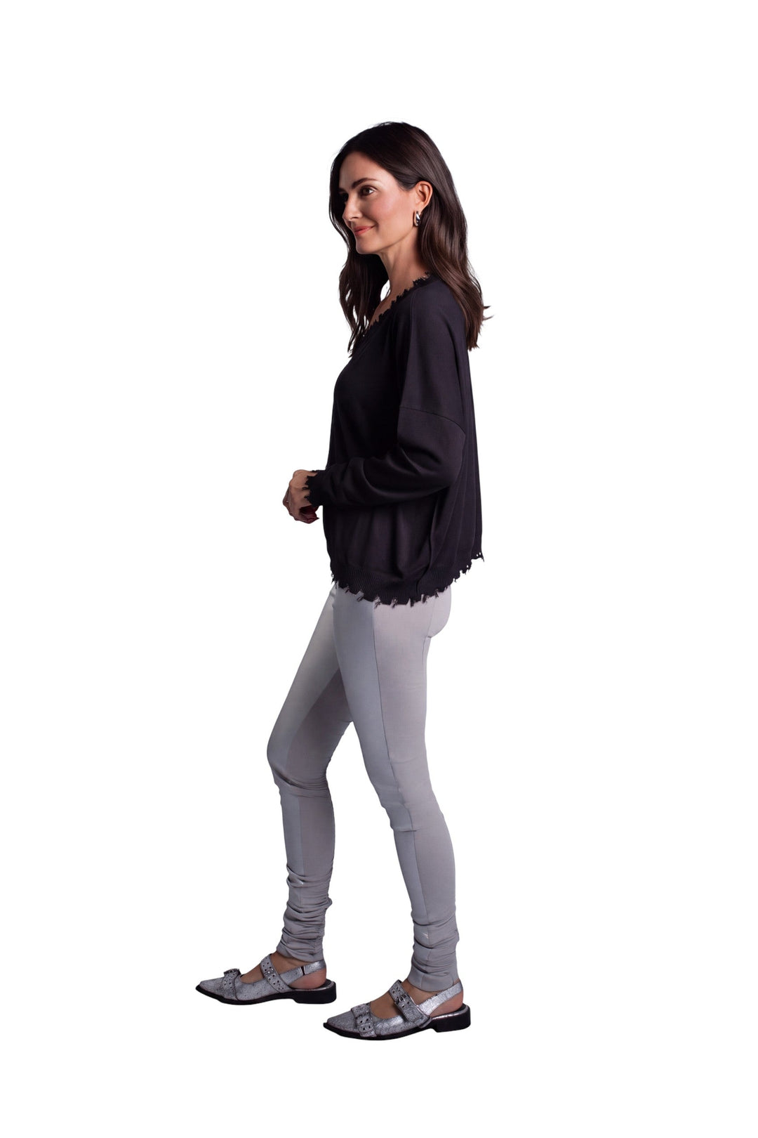 Pima Cotton Shabby V Sweater - Black