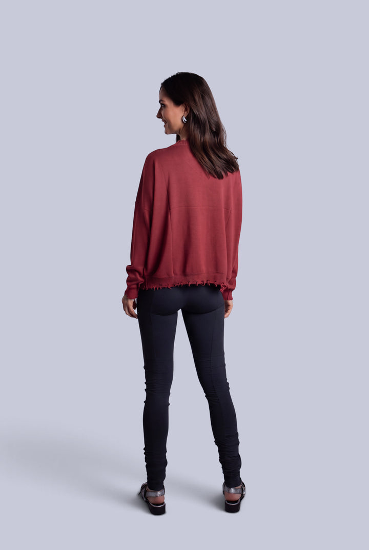 Pima Cotton Shabby V Sweater - Henna
