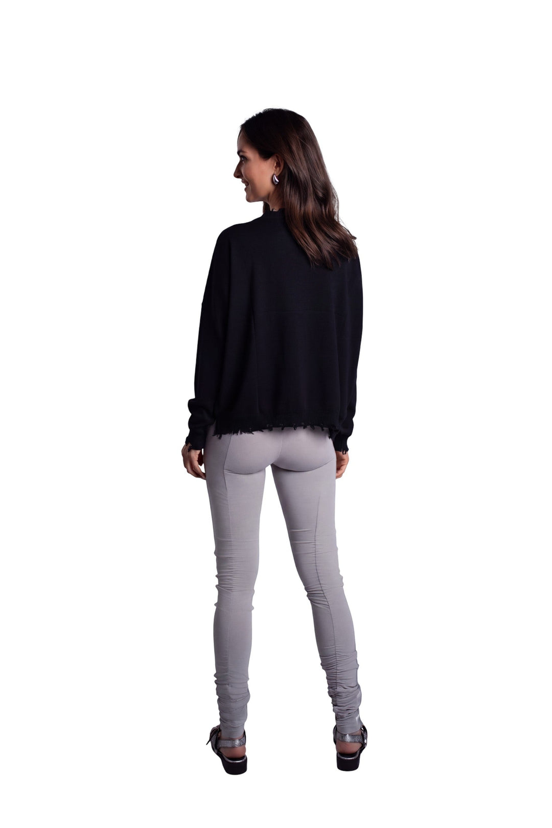 Pima Cotton Shabby V Sweater - Black