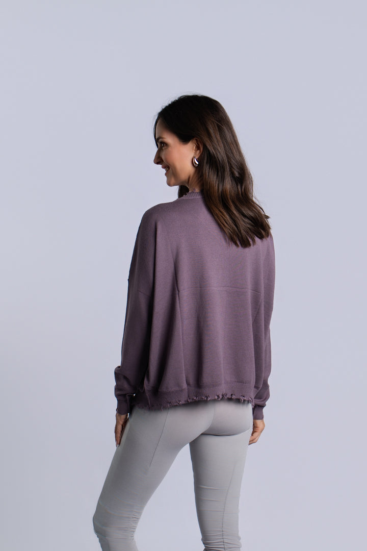 Pima Cotton Shabby V Sweater - Amethyst