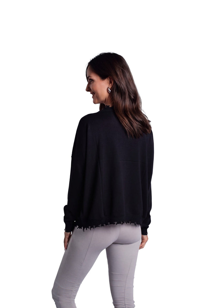 Pima Cotton Shabby V Sweater - Black