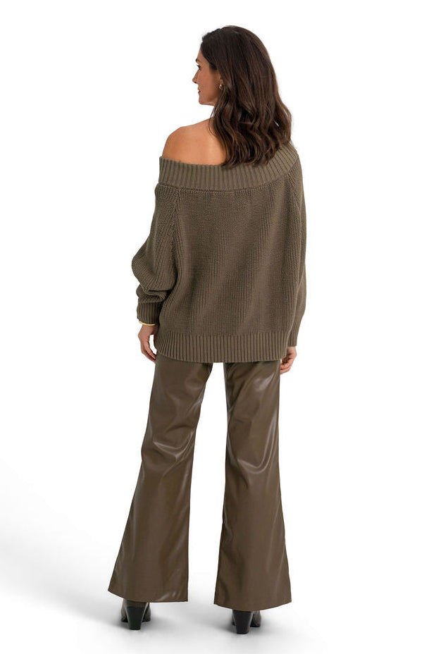 Vegan Leather Bell Bottom Pants - Turtle
