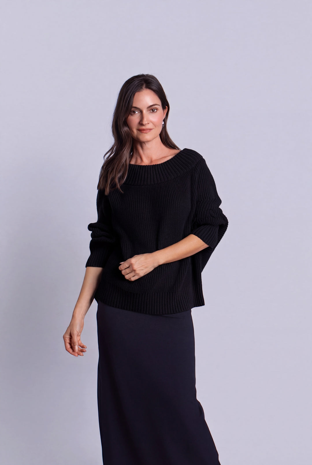 Pima Cotton Chunky Chic Sweater - Black