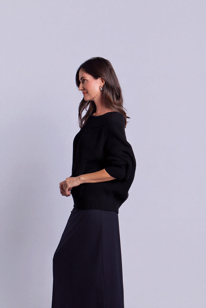 Pima Cotton Chunky Chic Sweater - Black