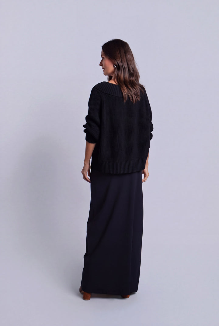 Pima Cotton Chunky Chic Sweater - Black