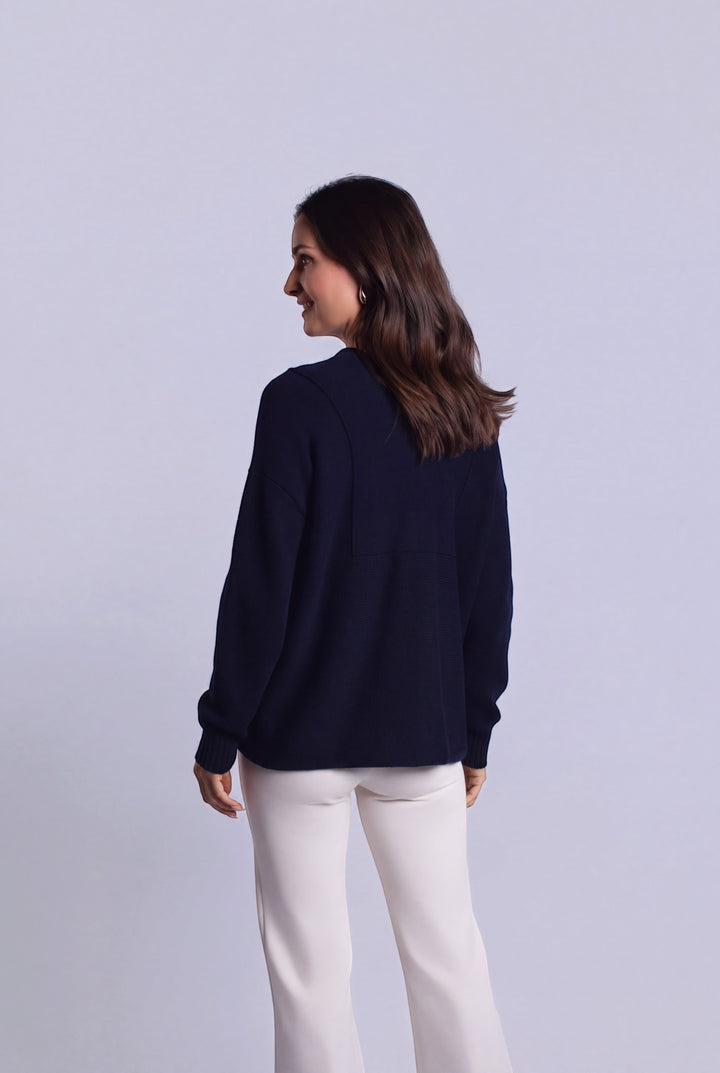 Pima Cotton Faux Cardi Sweater - Midnight