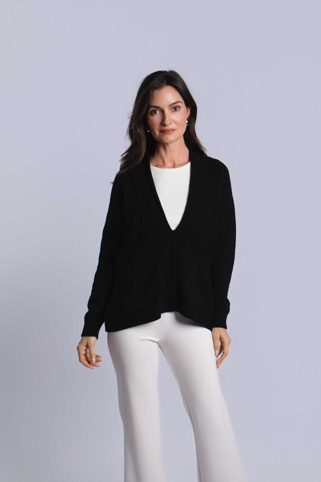 Pima Cotton Faux Cardi Sweater - Black