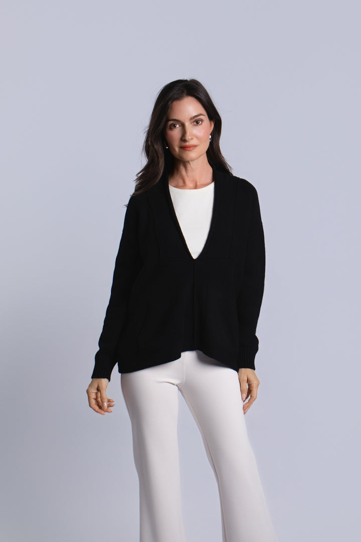 Pima Cotton Faux Cardi Sweater - Black