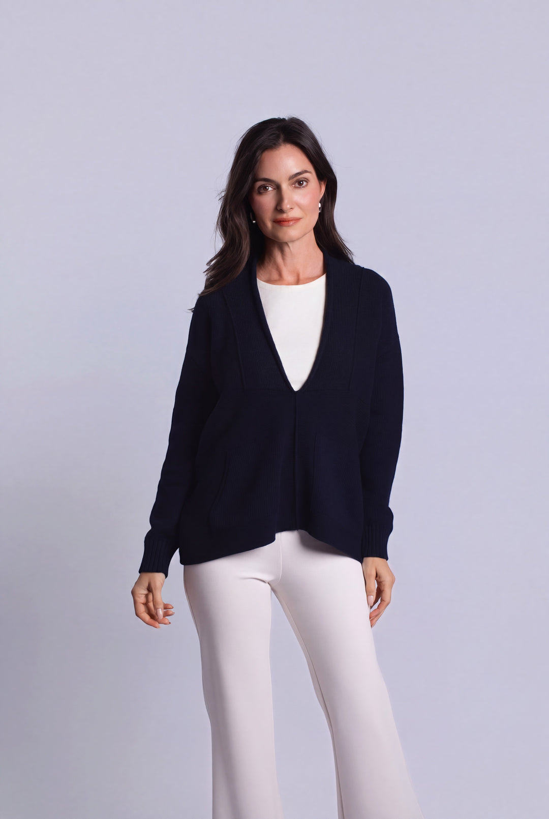 Pima Cotton Faux Cardi Sweater - Midnight