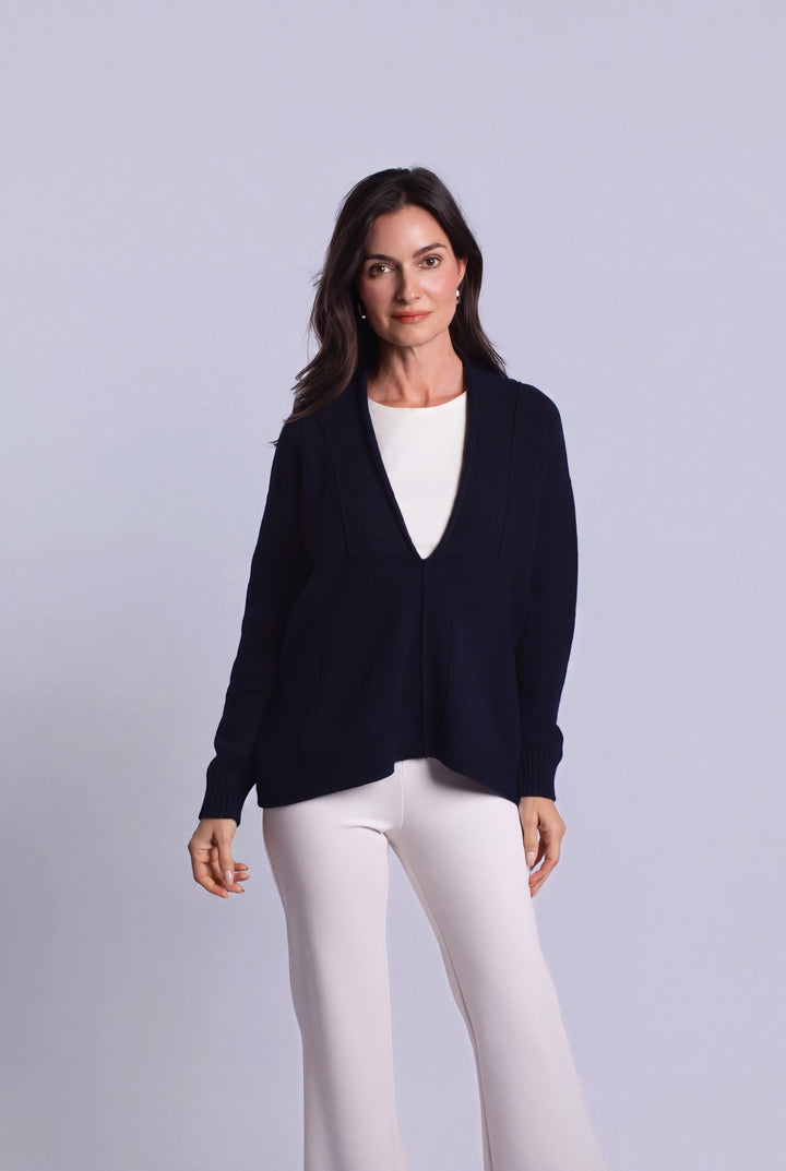 Pima Cotton Faux Cardi Sweater - Midnight