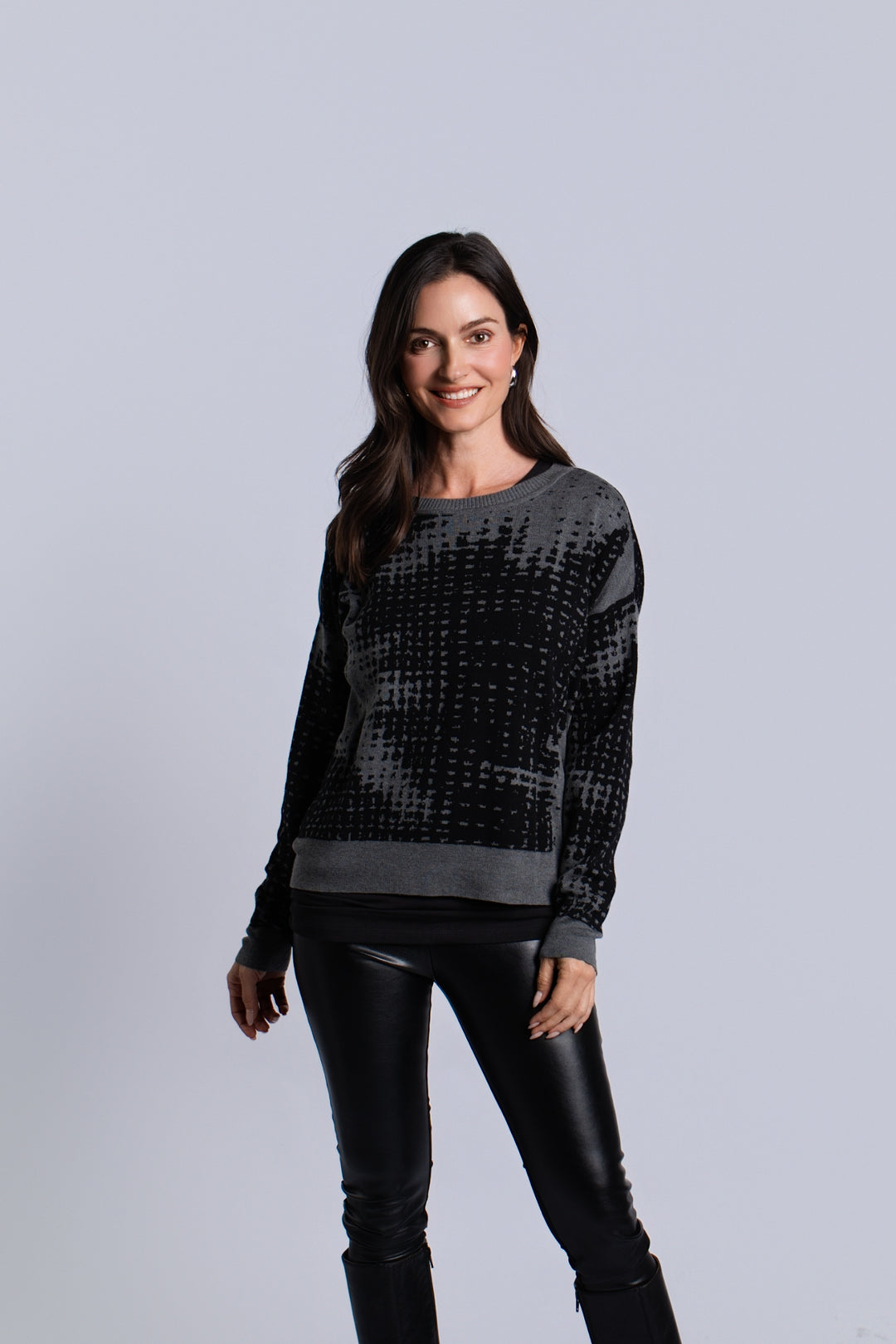 Pima Cotton Pixels Sweater - Black/Asphalt