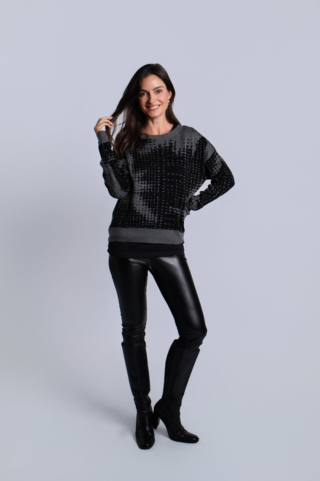 Pima Cotton Pixels Sweater - Black/Asphalt