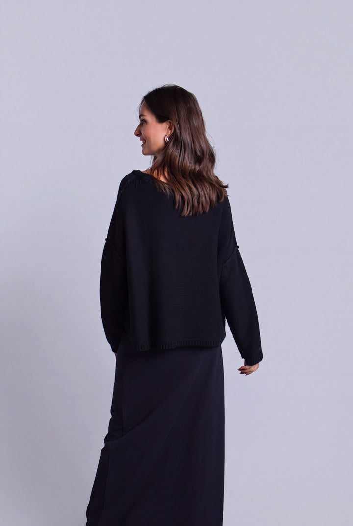 Pima Cotton Inside Out Sweater - Black