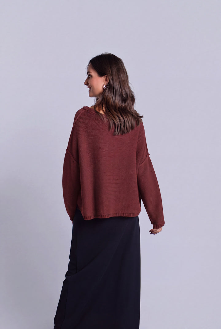 Pima Cotton Inside Out Sweater - Henna