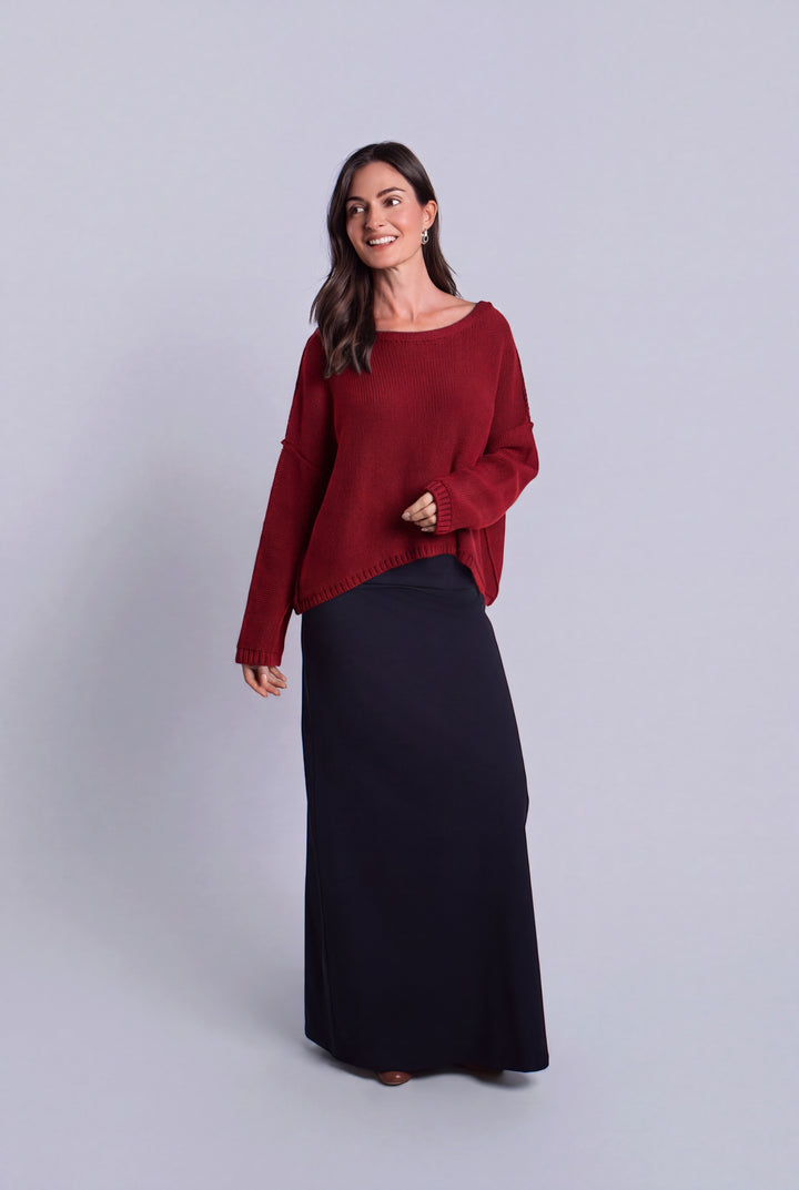 Pima Cotton Inside Out Sweater - Ruby