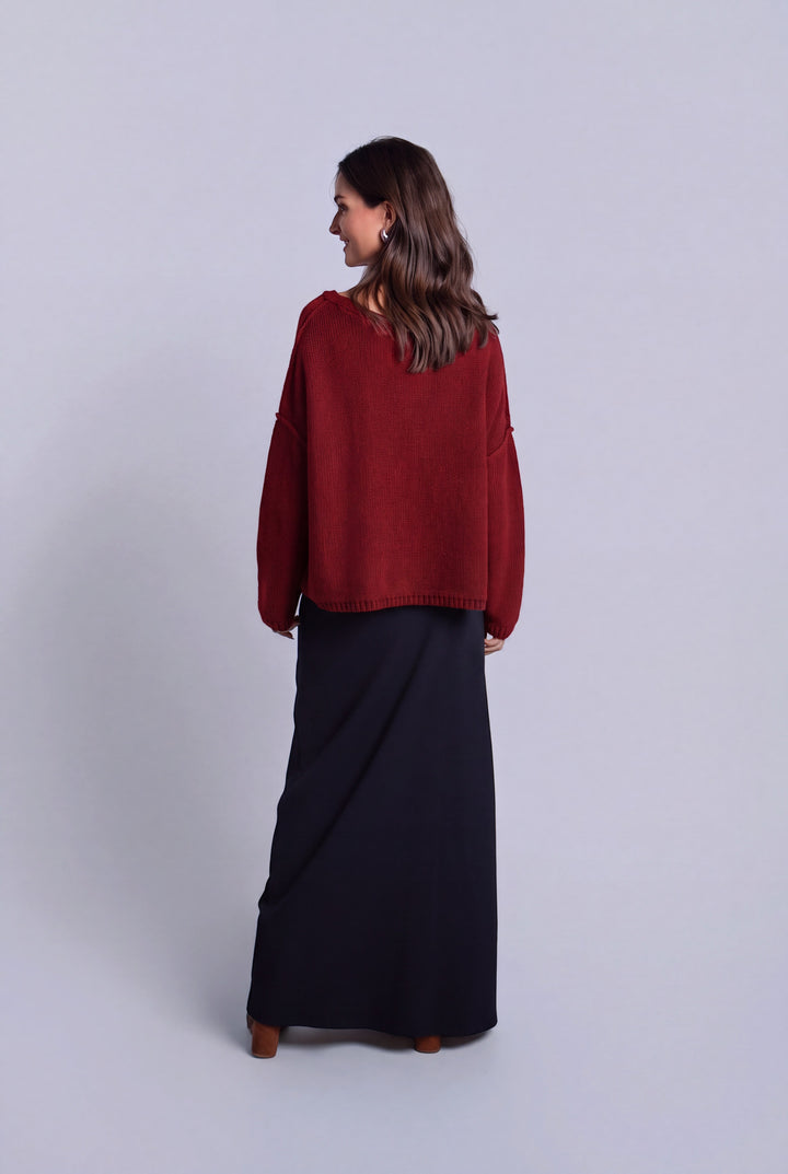 Pima Cotton Inside Out Sweater - Ruby