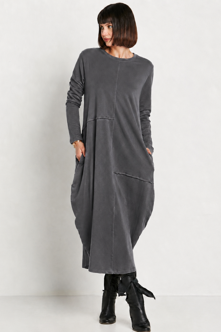 French Terry Bubble Dress - Lava