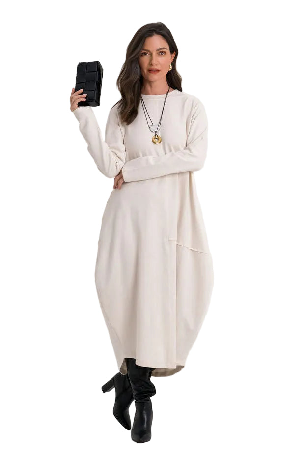 French Terry Bubble Dress - Stone