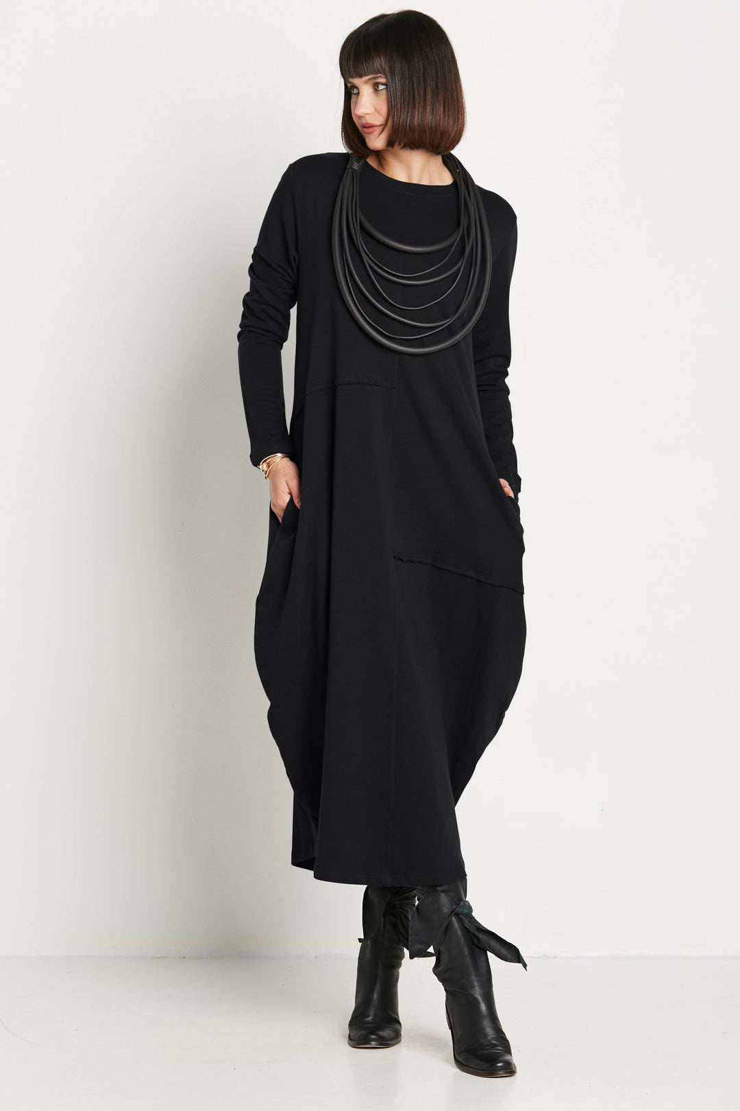 long sleeve black bubble dress Black Mockneck Long Sleeve Bubble Skirt Mini Dress