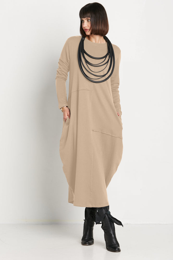 French Terry Bubble Dress - Fawn