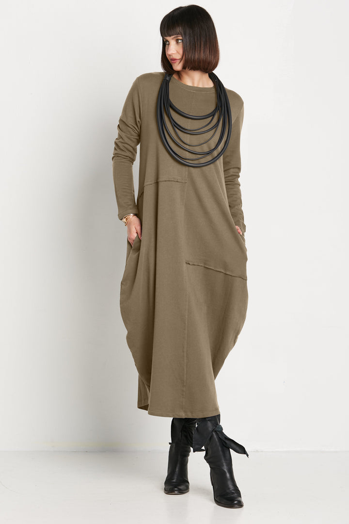 French Terry Bubble Dress - Loden