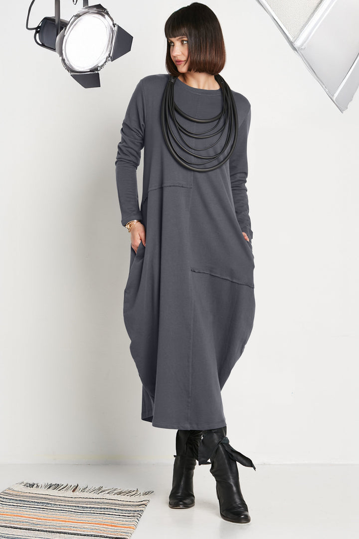 French Terry Bubble Dress - Obsidian