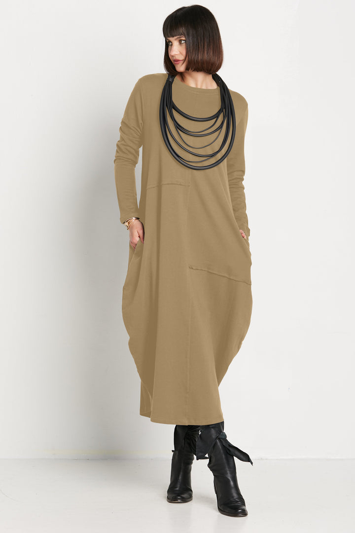French Terry Bubble Dress - Walnut