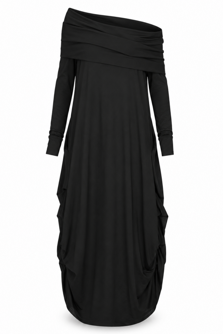 Matte Jersey Curtain Dress - Black