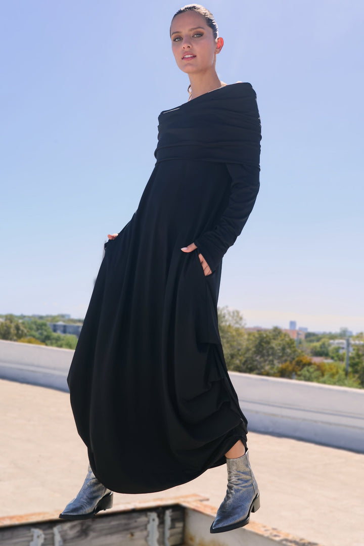 Matte Jersey Curtain Dress - Black