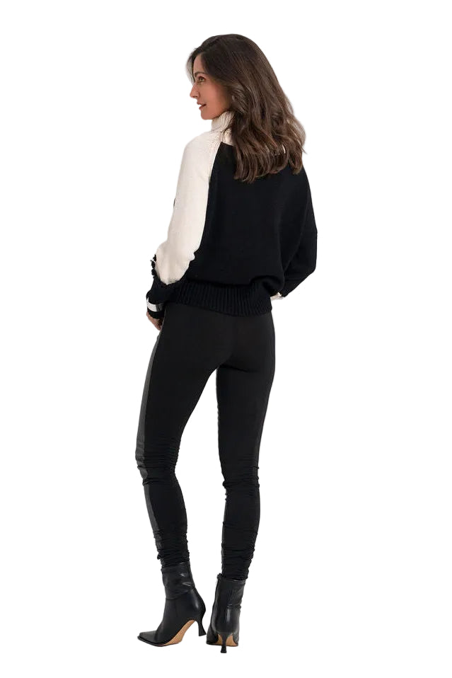 Pima Cotton 2 Tone Turtleneck Sweater - Black/Stone