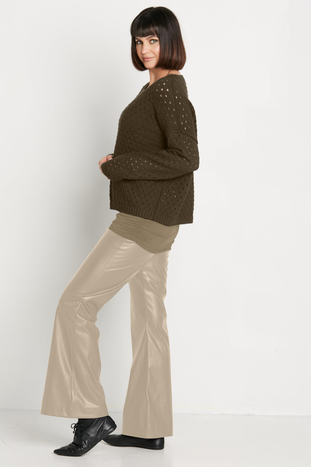 Vegan Leather Bell Bottom Pants