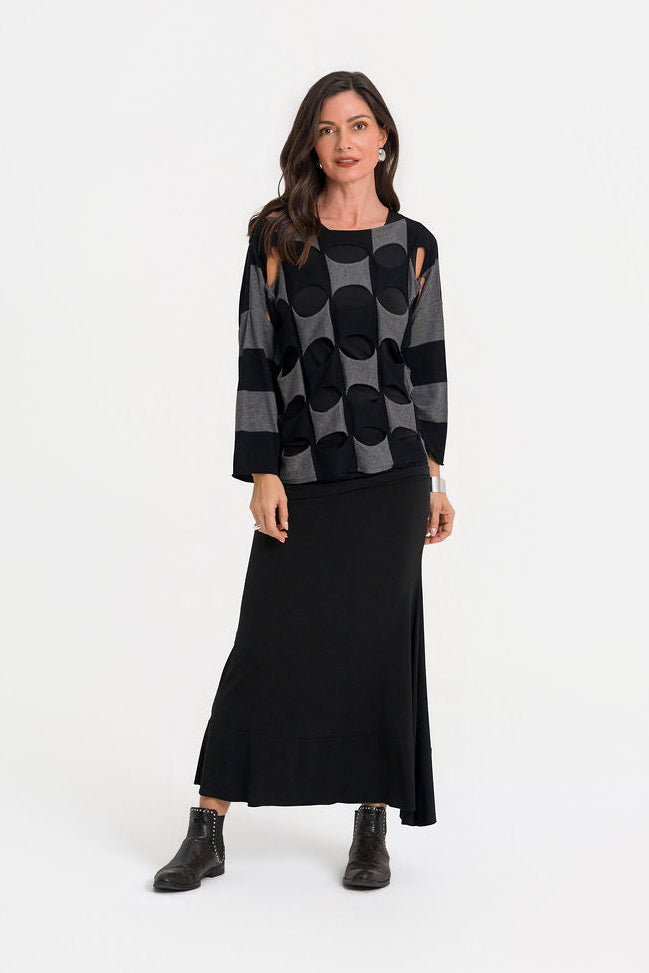 Pima Cotton Two Tone Ovals Sweater - Black/Asphalt