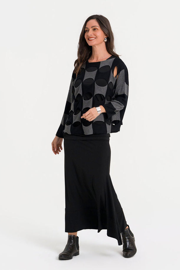 Pima Cotton Two Tone Ovals Sweater - Black/Asphalt