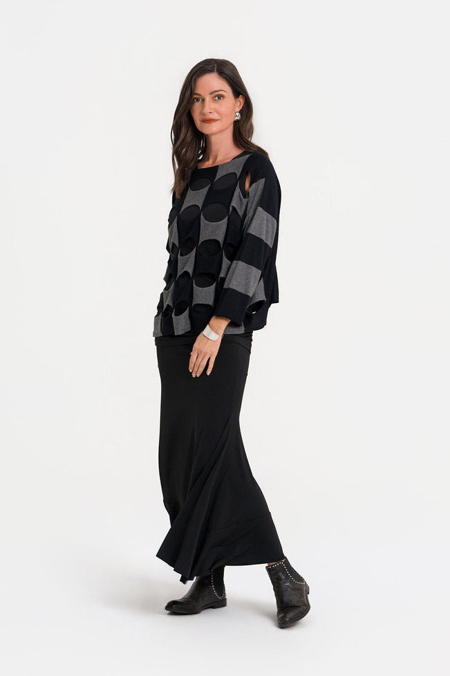 Pima Cotton Two Tone Ovals Sweater - Black/Asphalt