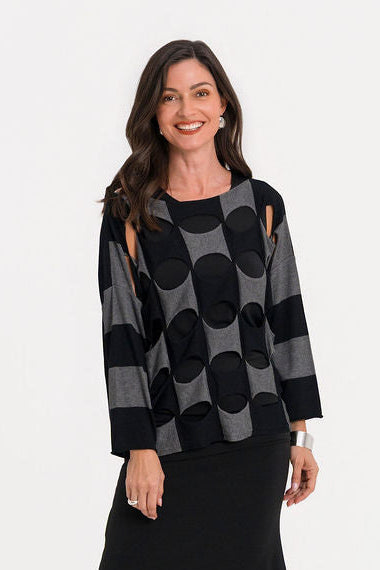 Pima Cotton Two Tone Ovals Sweater - Black/Asphalt
