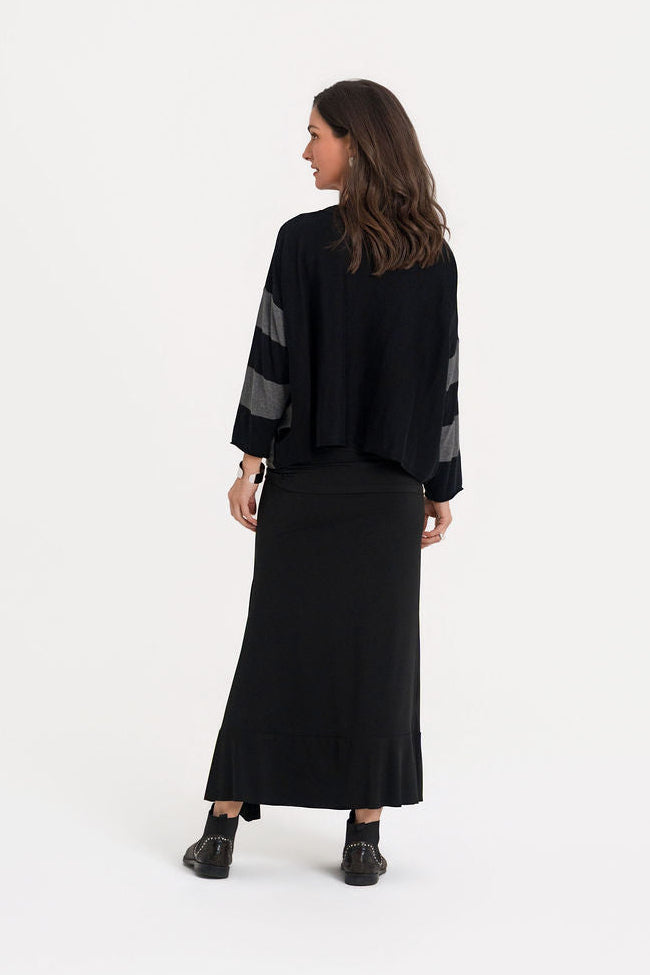Pima Cotton Two Tone Ovals Sweater - Black/Asphalt