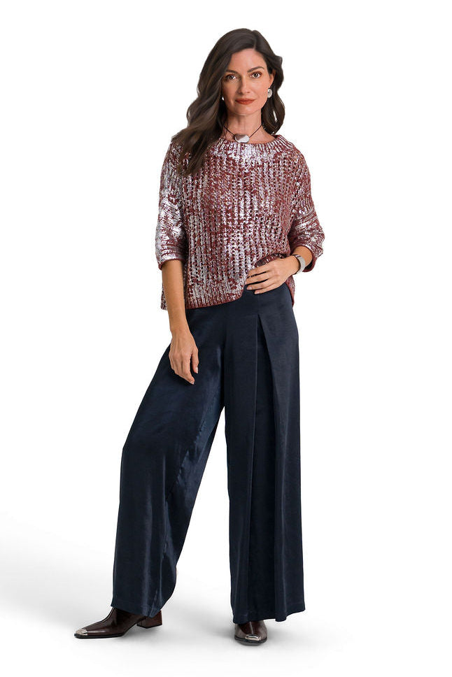 Sateen Single Pleat Pants - Midnight