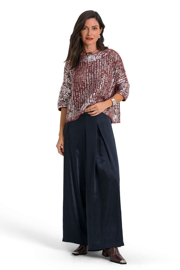 Sateen Single Pleat Pants - Midnight